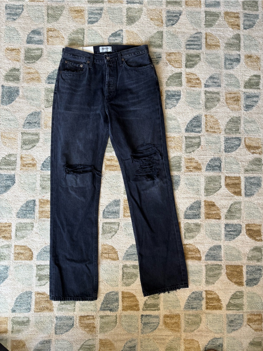 Agolde Lana Jean Black Distressed Straight-Leg Jeans NWT